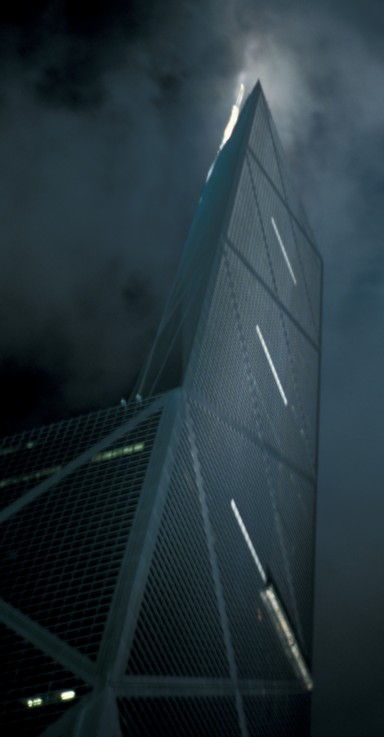 Hong Kong bank tower at night