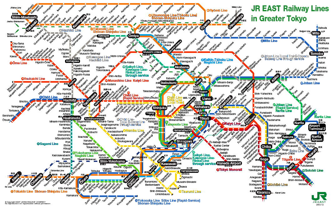 map of the Tokyo JR system