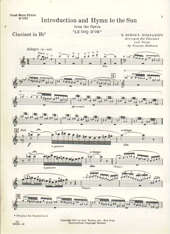 Sheet music for Hymn to the Sun by Rimsky-Korsakov 