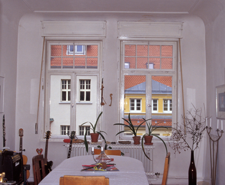 White interior with musical instruments