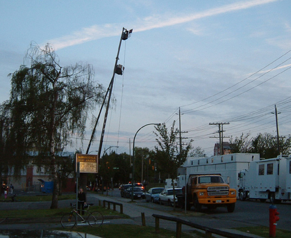 2 lighting towers on the Dead Zone filmset