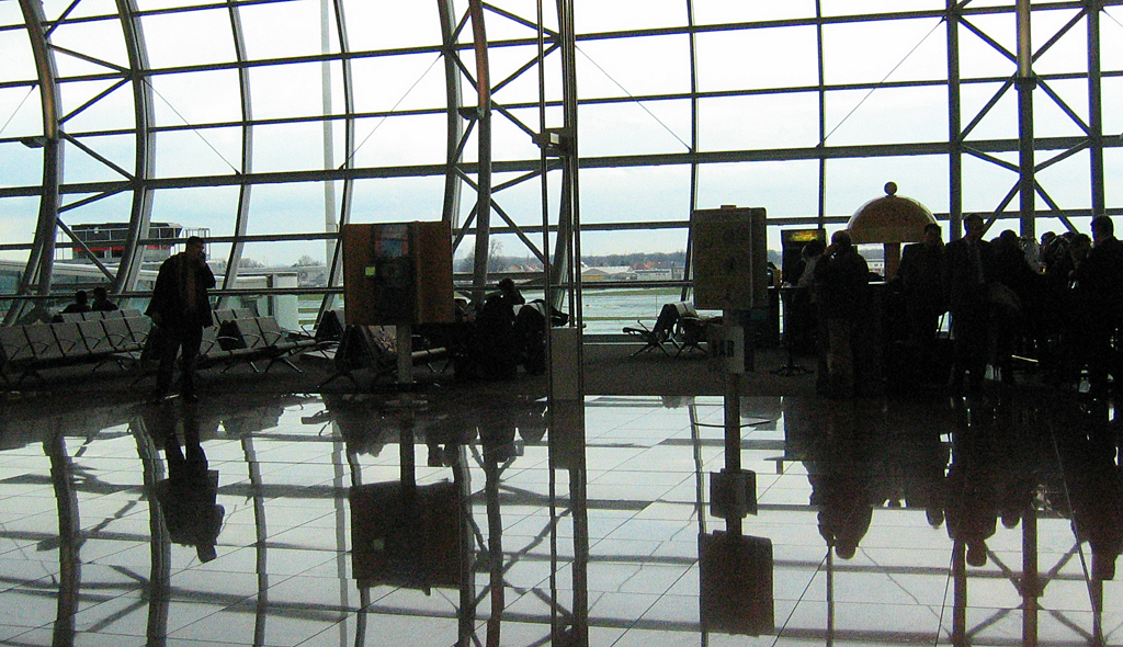 Brussels Airport interior with window struts