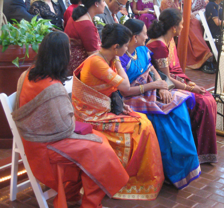Well-dressed spectators at Rohit and Smruti’s wedding