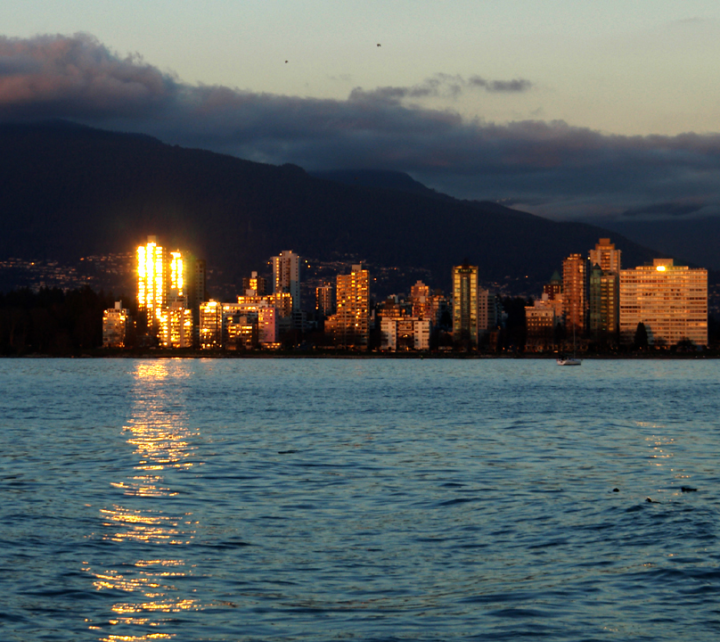 Sunset lights up English Bay waterfront