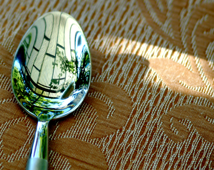 Summer scene reflected in spoon