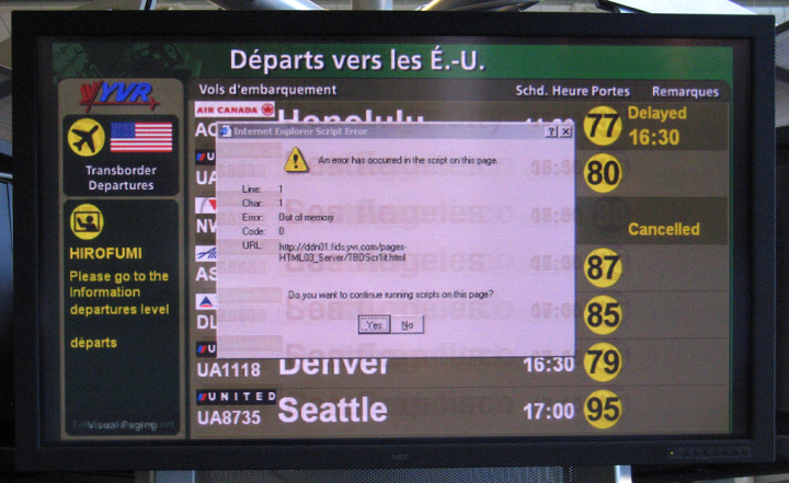Windows app crashing on an airport kiosk.