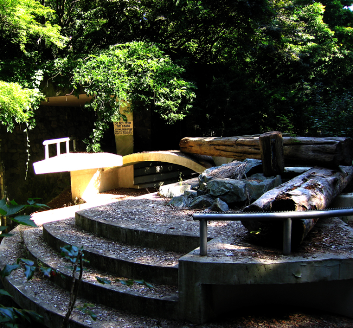 Empty bear enclosure at the former Stanley Park Zoo, Vancouver