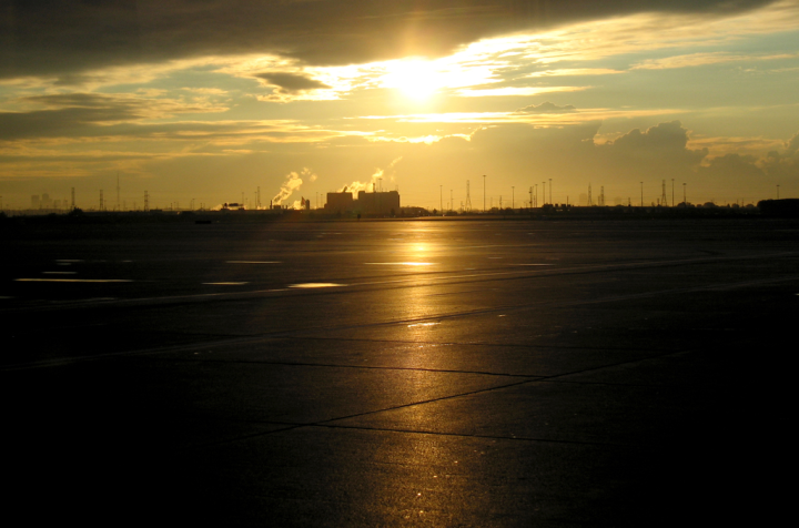 Sunrise reflecting off the airfield, Toronto