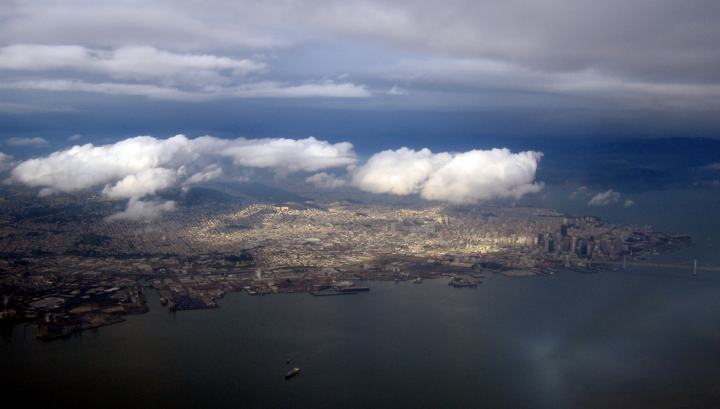 Sun-dappled San Francisco, from the air