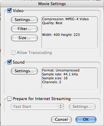 Exporting from iMovie HD to QuickTime