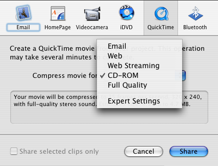 Exporting from iMovie HD to QuickTime