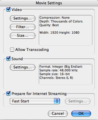 Exporting from iMovie HD to QuickTime