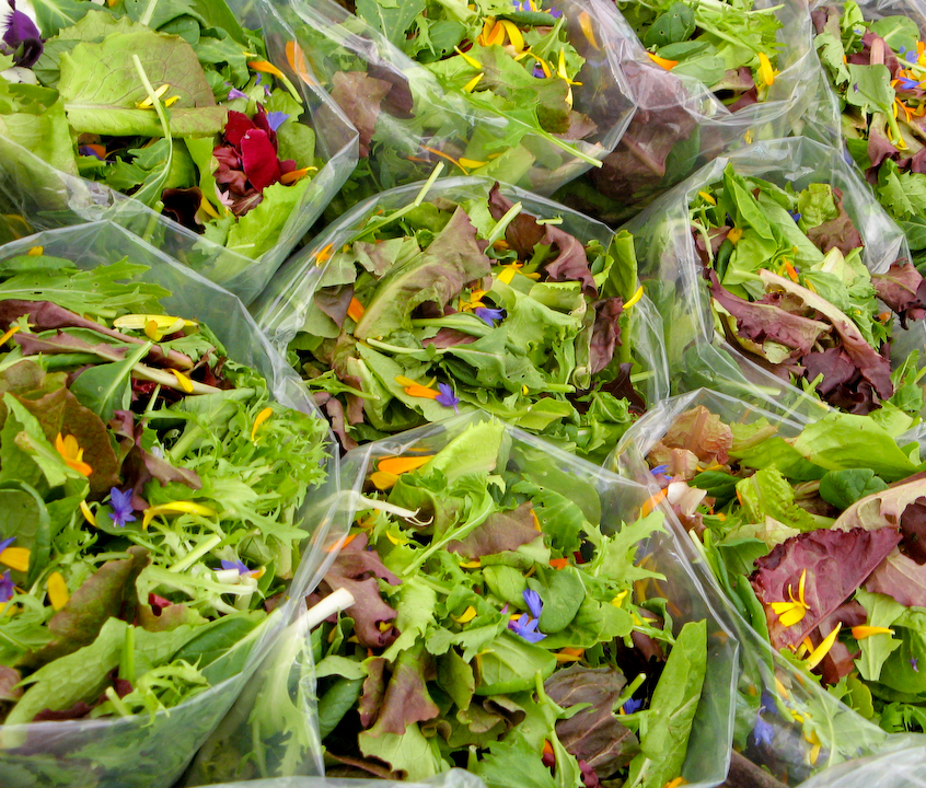Salad pre-mix with edible flowers from the Santa Cruz Farmers’ Market