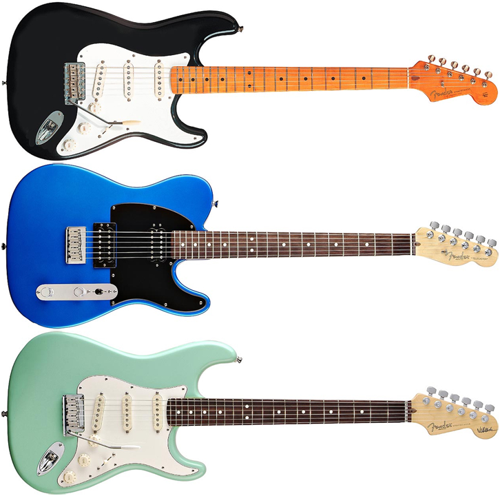 Fender Stratocasters and a Telecaster