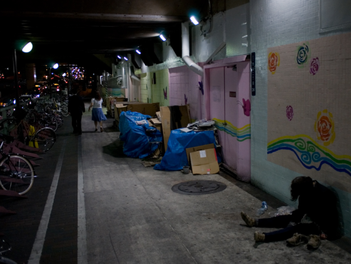 Homeless camp and down-and-outer near Shibuya