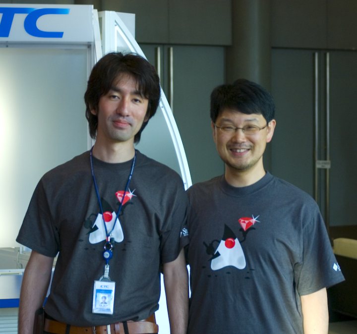 Koichiro Ohba and Yukihiro Matsumoto modeling JRuby T-shirts
