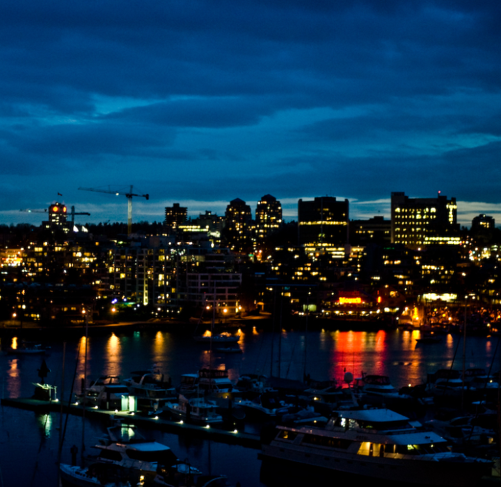 Night-time view south across False Creek, Vancouver