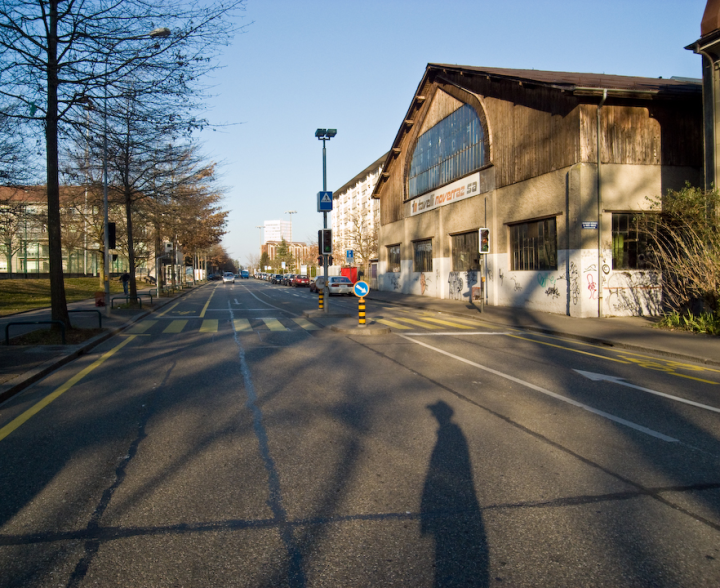 Geneva street with photographer’s shadow