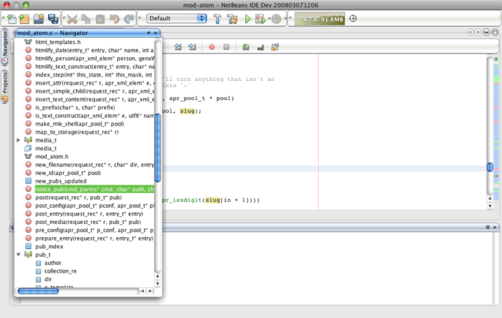 NetBeans Navigator on a big C file