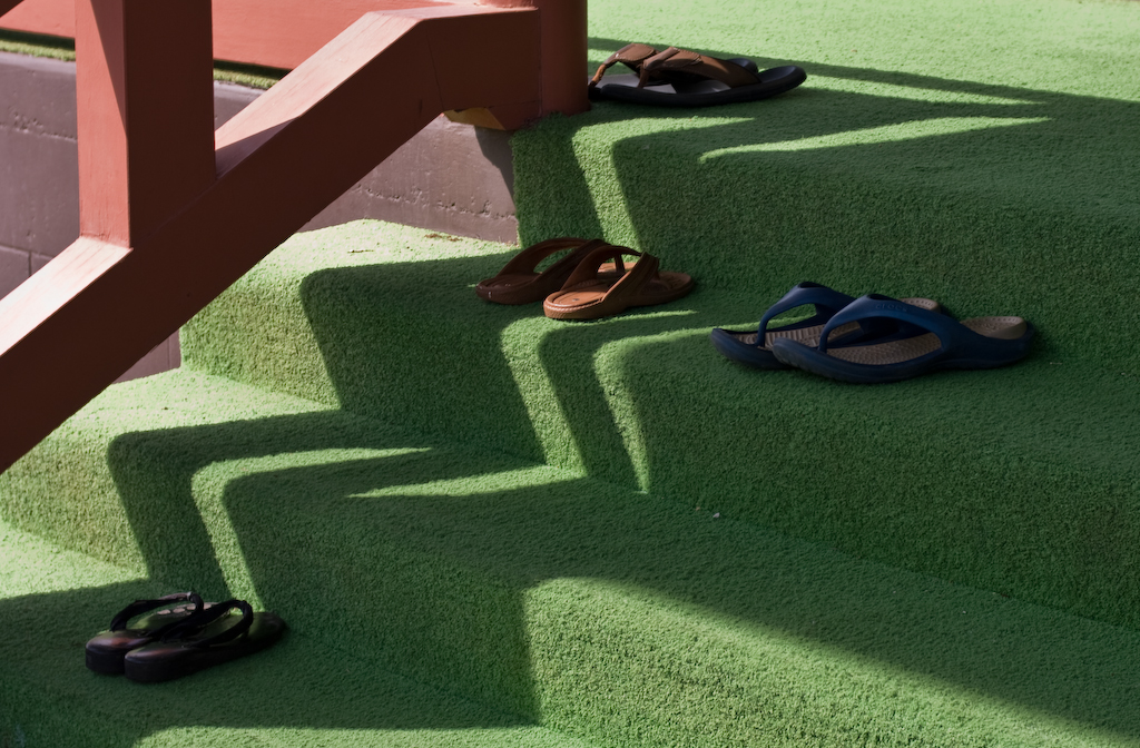 Sandals on the steps of the Lahaina, Maui, Honen mission temple