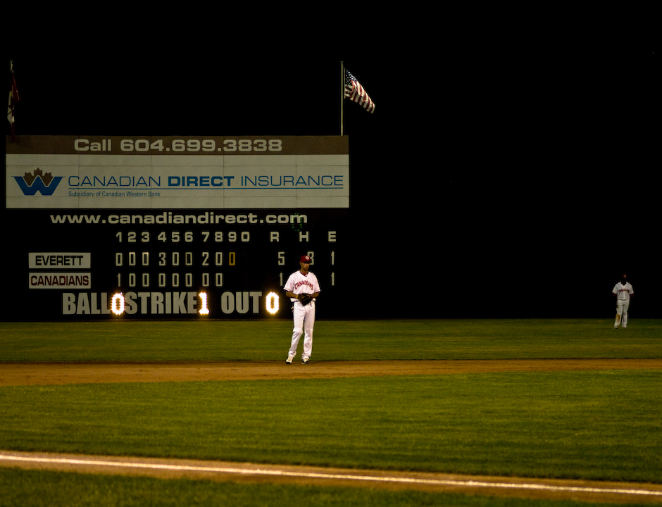 Outfielder and scoreboard