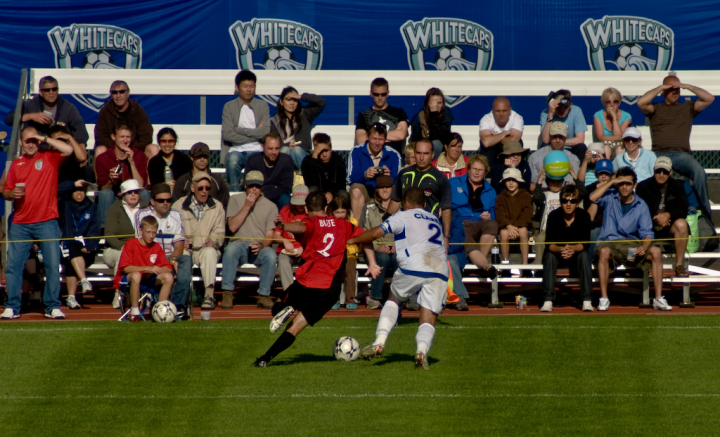 Spectators watch the action at Vancouver-Atlanta USL game