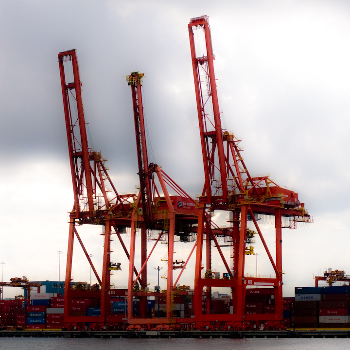 Container-handling cranes at Vancouver harbor
