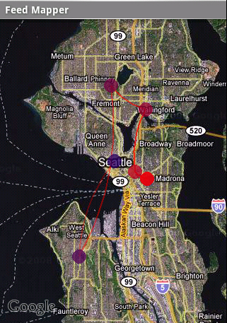 FeedMapper displaying a geotagged Atom feed