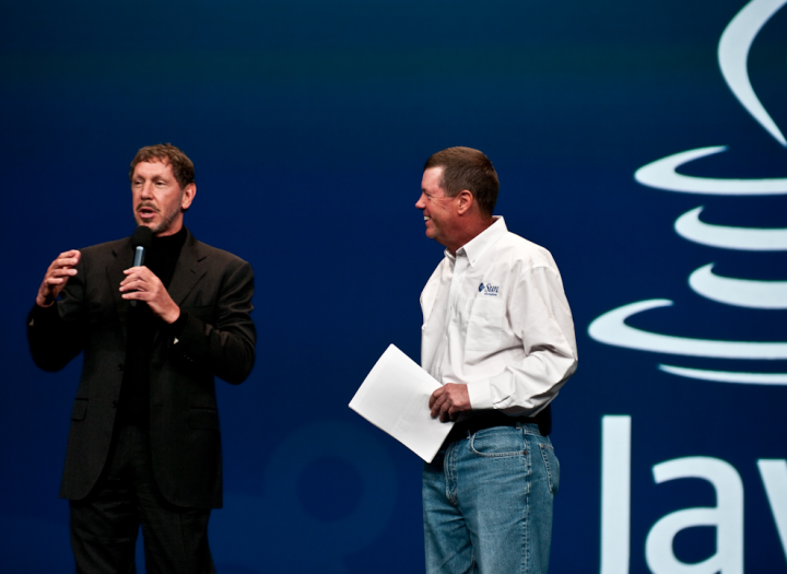 Larry Ellison and Scott McNealy at 2009 JavaOne