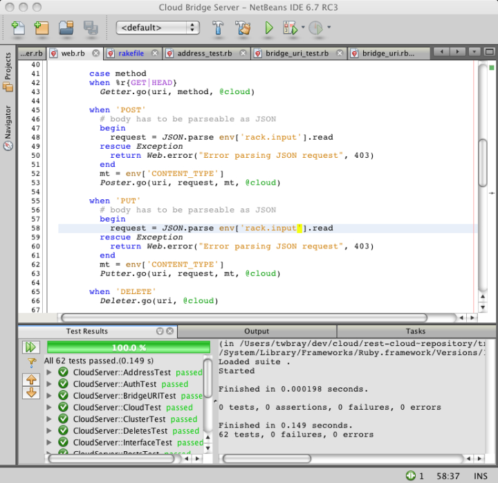 NetBeans 6.7 working on some Ruby code