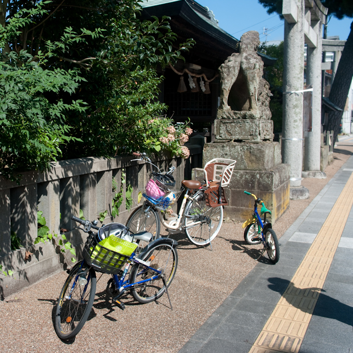Entrance to a shrine in Matsue, with parked bicycles
