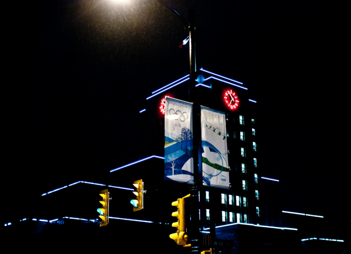 Vancouver City hall, decorated for the Olympics