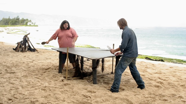 Hurley and Sawyer play ping pong