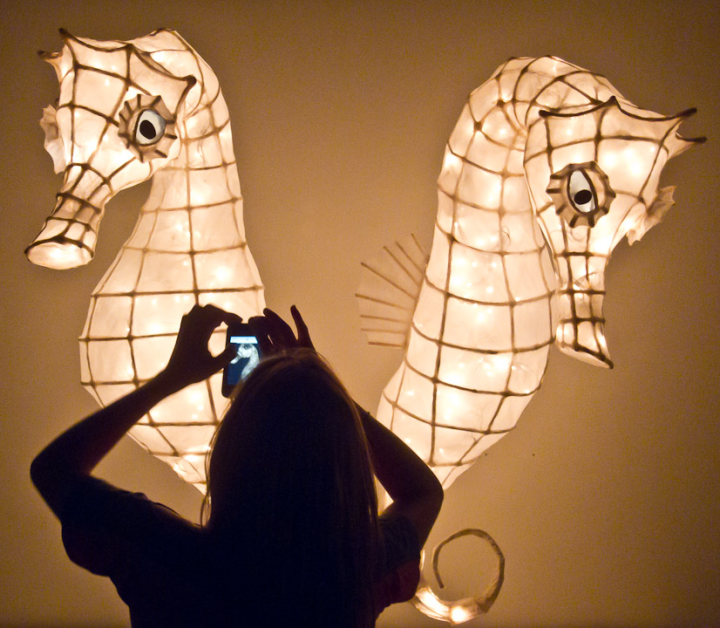 Photographing seahorse lanterns at Illuminares 2010