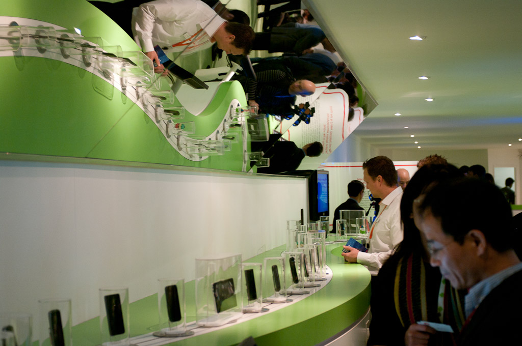 Devices on display in the Android booth at MWC 2011