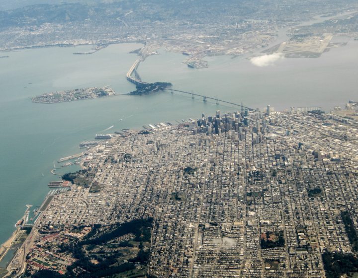 San Francisco downtown and Bay Bridge from the air