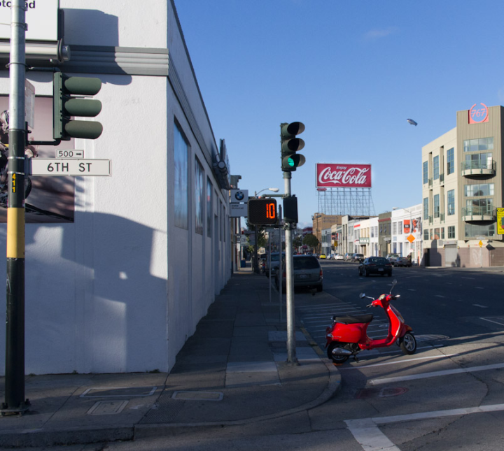 San Francisco street scene, featuring the color red