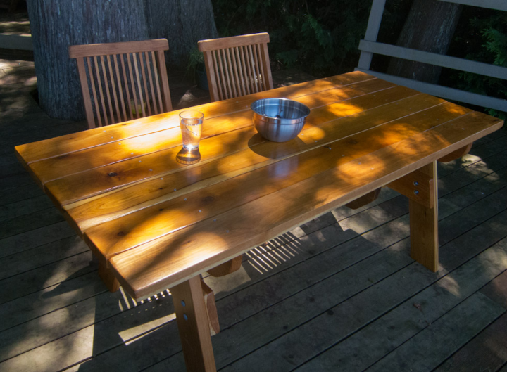 Outdoor table hand-built of Howe Sound cedar