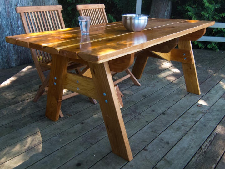 Outdoor table hand-built of Howe Sound cedar