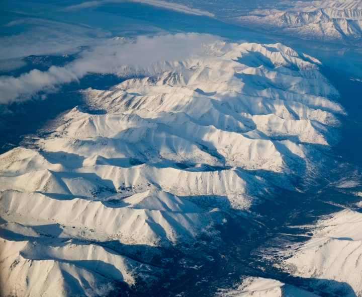 Aerial shot of mountains not far from Anchorage, Alaska
