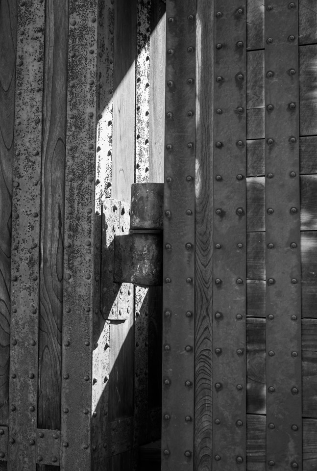 Imperial Palace gates close-up, monochrome