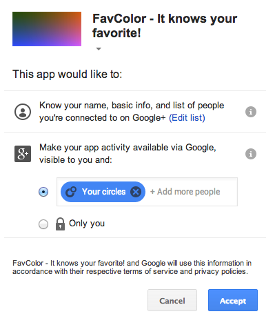 Google+ Sign-In consent screen