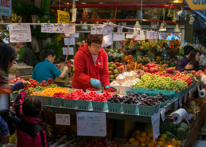 Produce stand at Granville Island Market