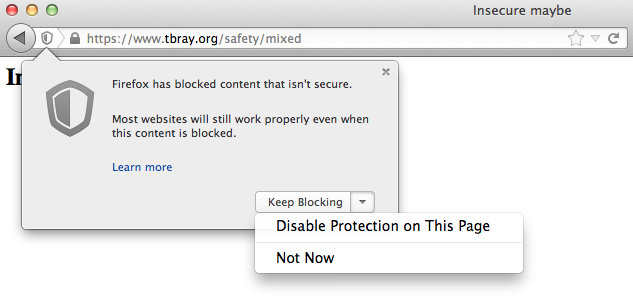 Firefox, mixed-security-content site