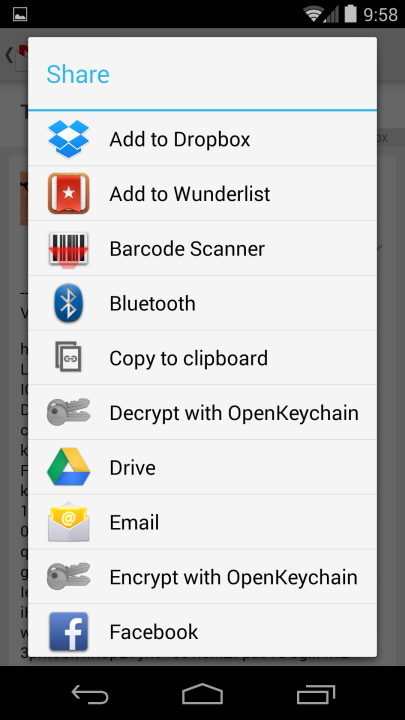 Encryption/Decryption options on the share menu
