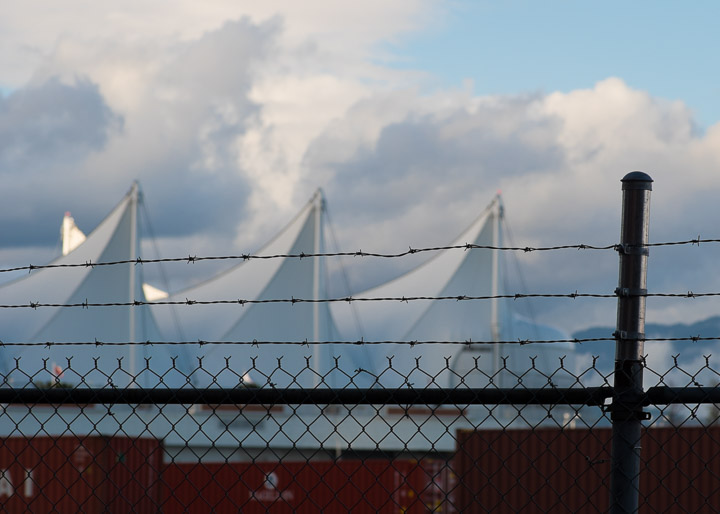 Canada place, with barbed wire.