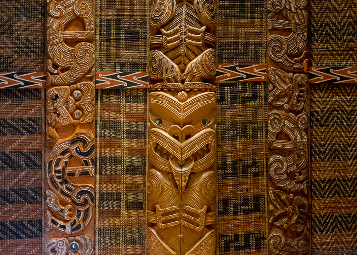 Māori meeting house interior close-up at the Auckland War Memorial Museum