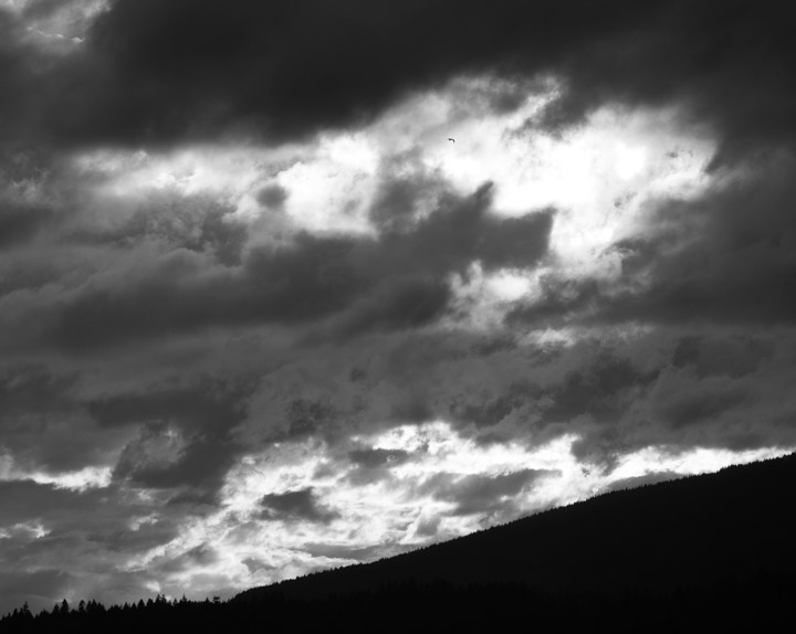 Clouds over mountain, with bird