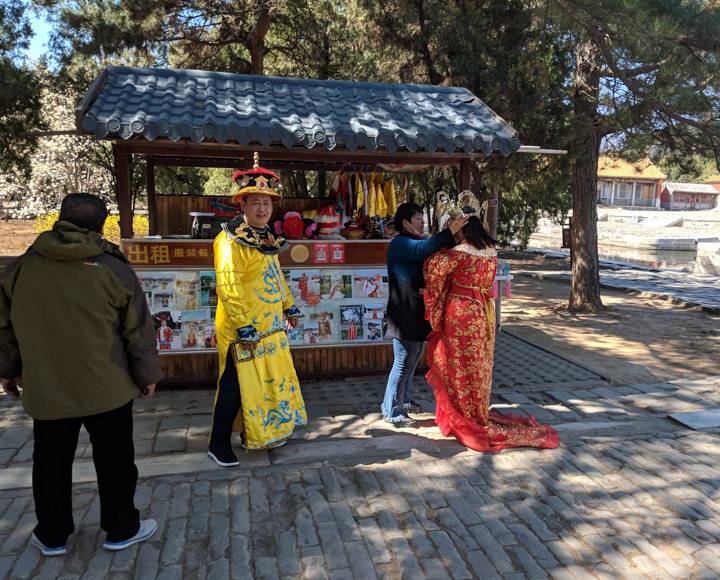 Dressing up for a photo at the Eastern Qing Tombs