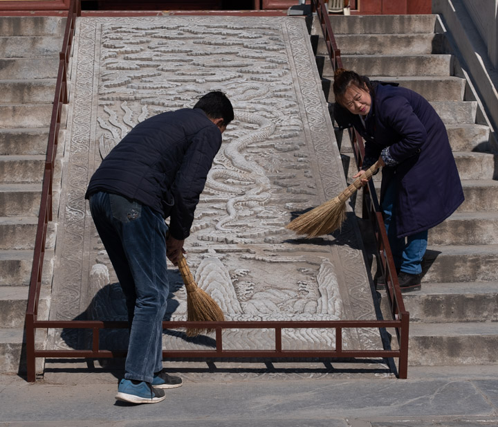 Maintaining the carvings at the Eastern Qing Tombs